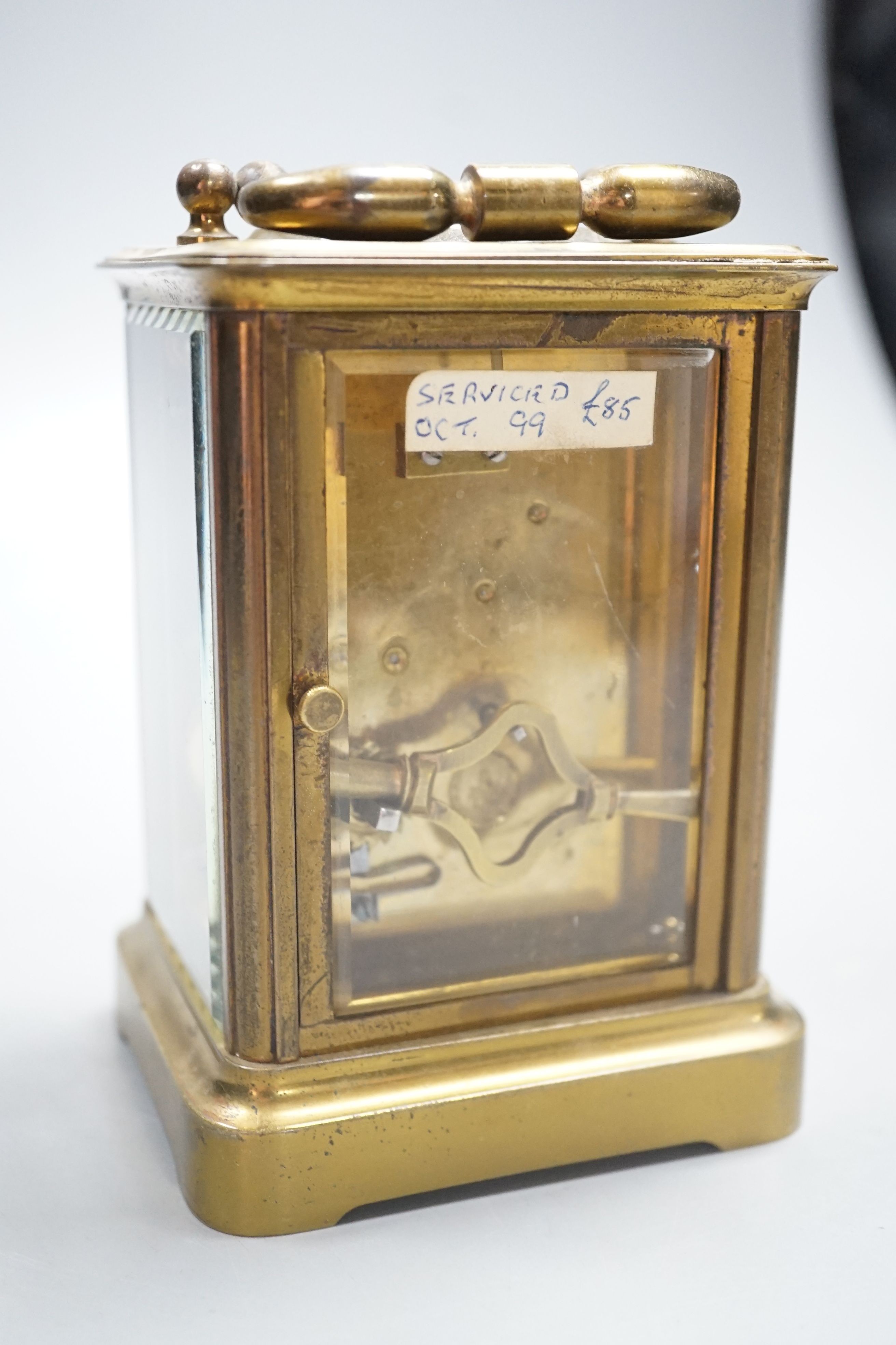 A brass cased carriage timepiece 13cm